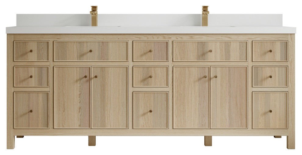 Sonoma Oak 84 Double Sink Bath Vanity with 2" White Quartz