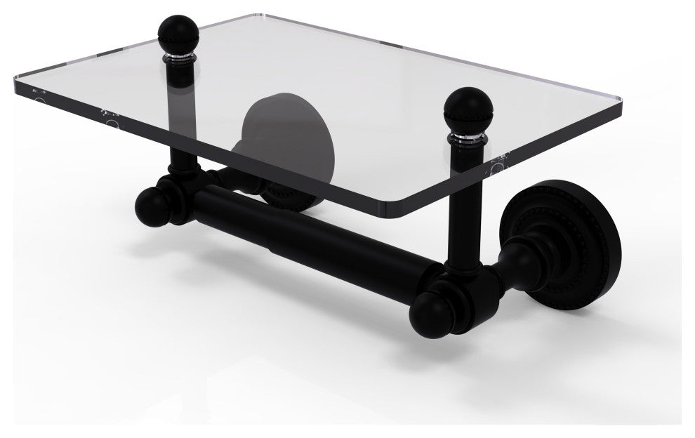 Dottingham Two Post Toilet Tissue Holder with Glass Shelf, Matte Black