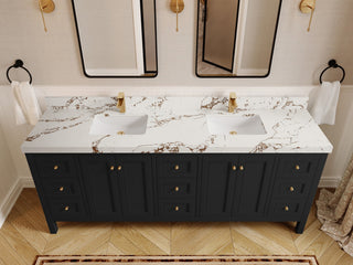 Nashville 84" Double Sink Bath Vanity, Black 2" Viola Brown
