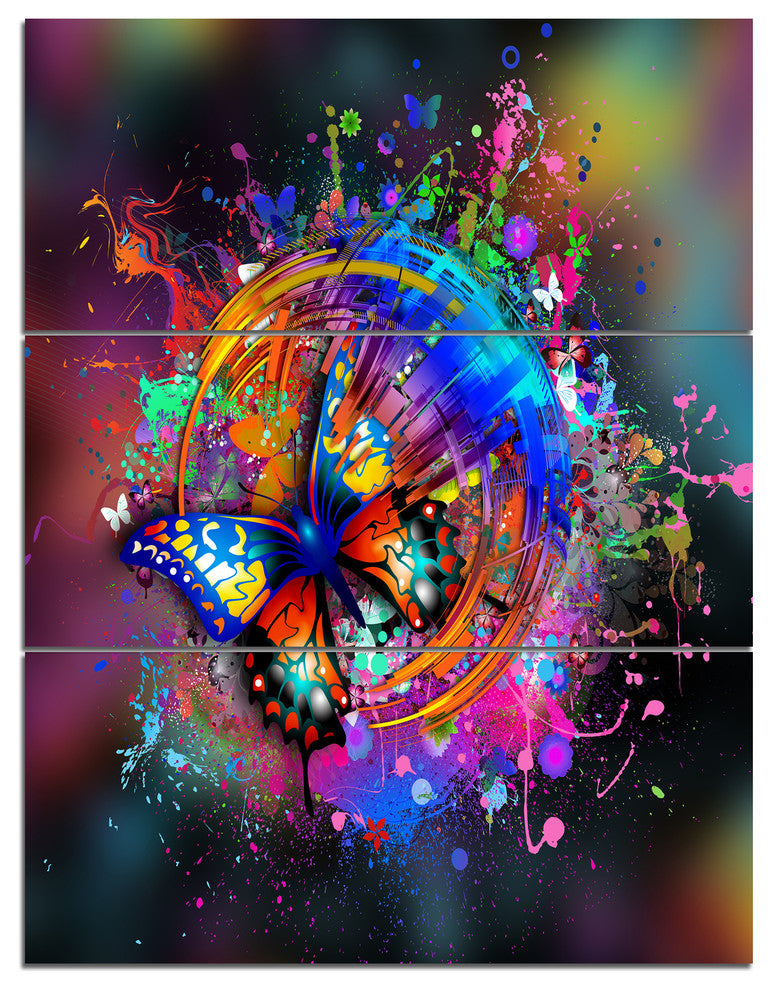 Butterfly over Abstract Background, Abstract Wall Art Canvas, 28x36, 3 Panels