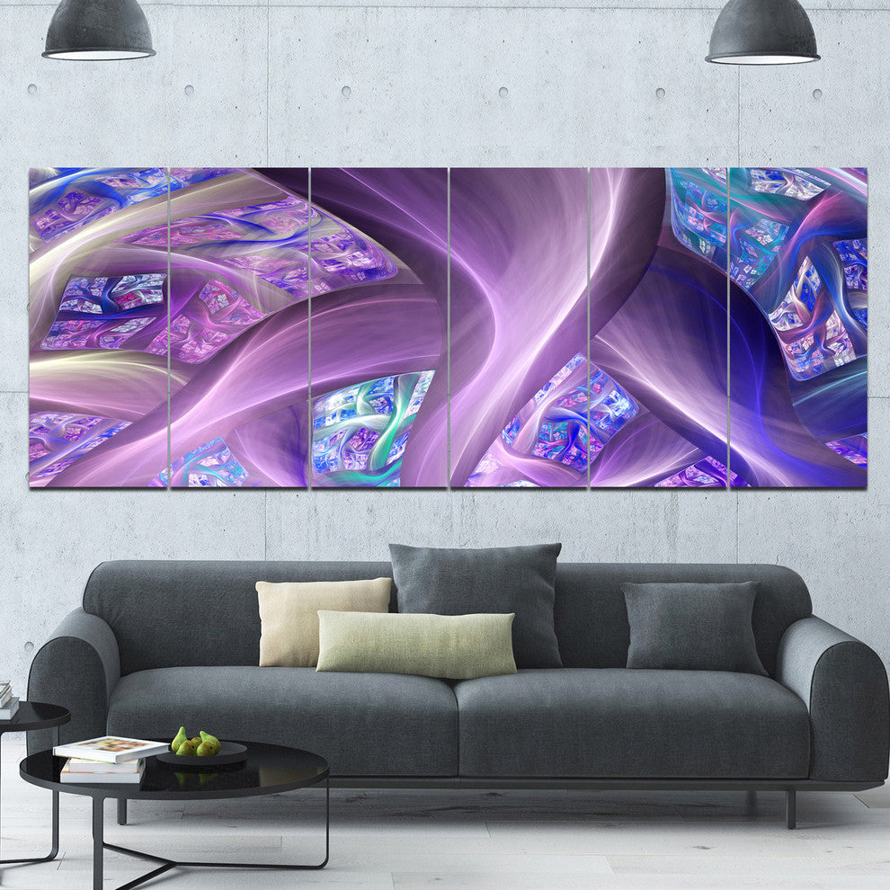 Purple Blue Fractal Curves, Abstract Canvas Art Print, 70"x28", 6 Panels
