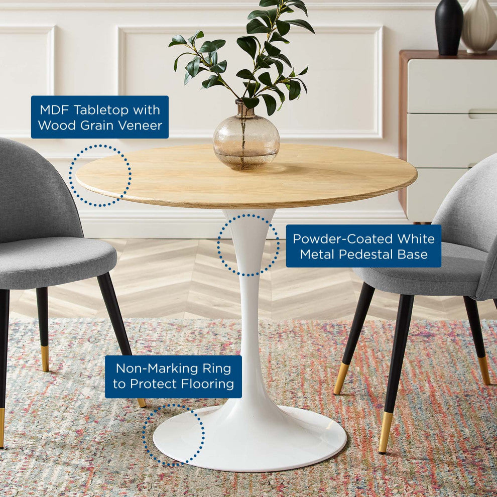 36" Dining Table, Round, Natural Brown White, Metal, Modern, Hospitality