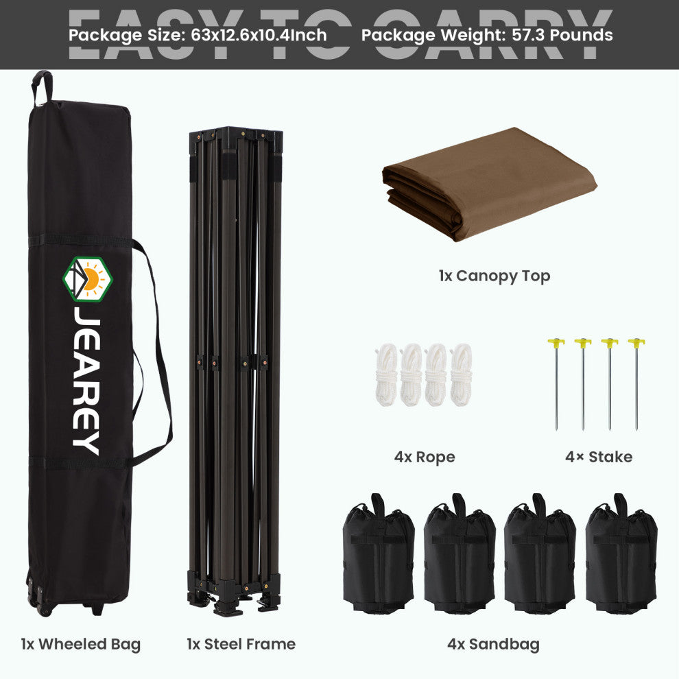JEAREY Pop Up Canopy Tent, Outdoor Canopy, 4 Sand Bags, Brown, 10x15ft