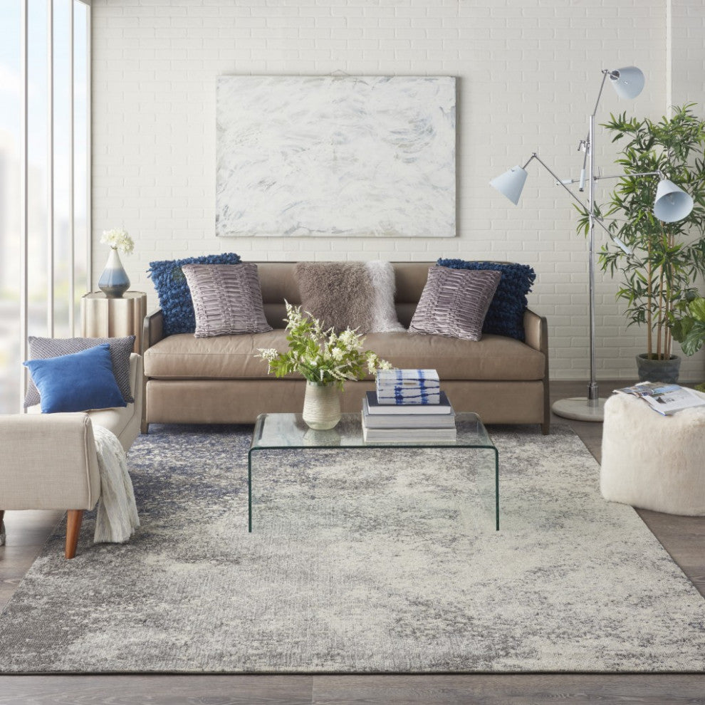 7' X 10' Gray And Ivory Abstract Power Loom Area Rug