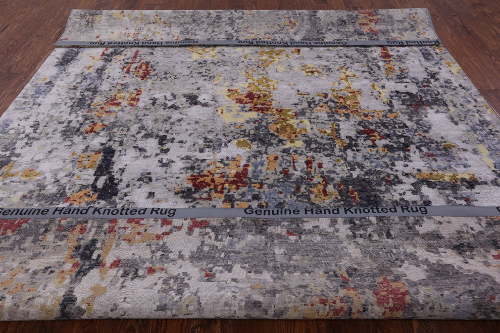 8' 0" X 10' 0" Abstract Wool and Silk Hand-Knotted Rug Q6274