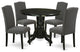 5Pc Rounded 42" Dining Table, Four Parson Chair, Fabric Dark Gotham Grey