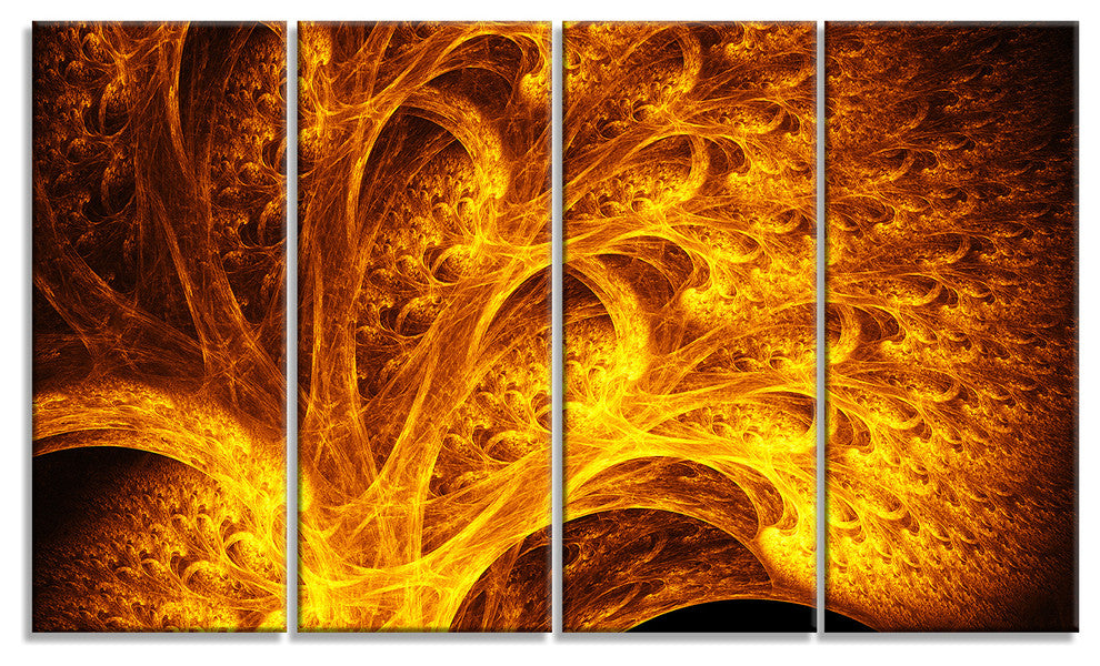 Magical Yellow Psychedelic Tree, Abstract Art on Canvas, 48"x28", 4 Panels