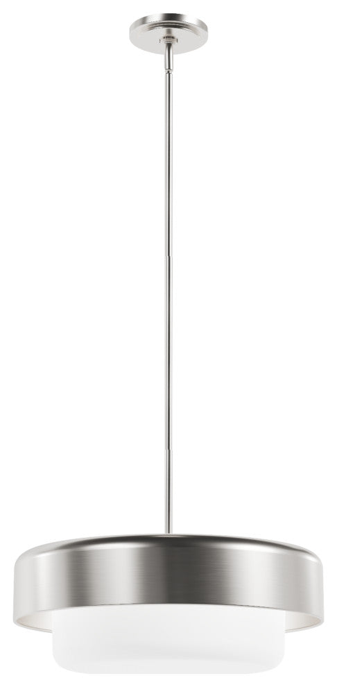 Station Brushed Nickel, Frosted Cased White Glass 3 Light Pendant Ceiling Light