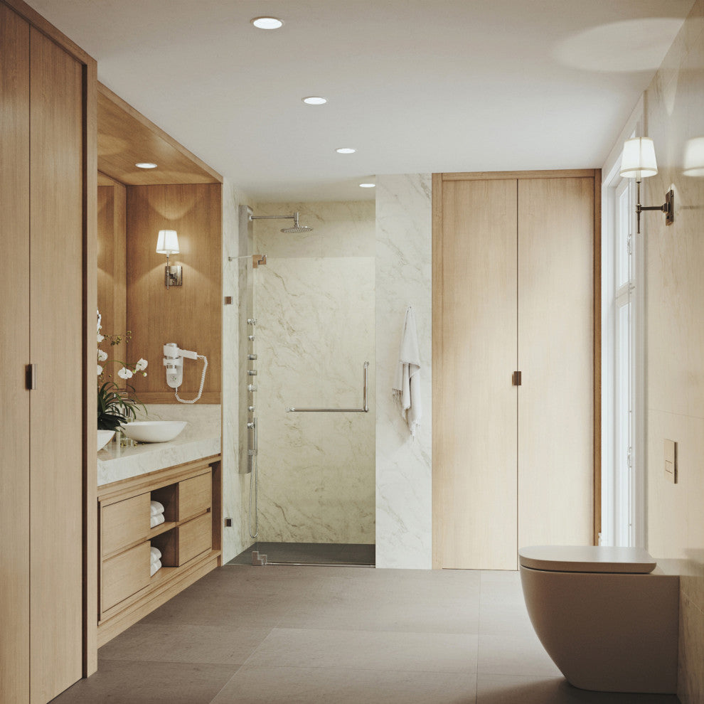 VIGO Pirouette 30" to 36" W x 72" H Frameless Pivot Shower Door, Chrome, Clear Glass