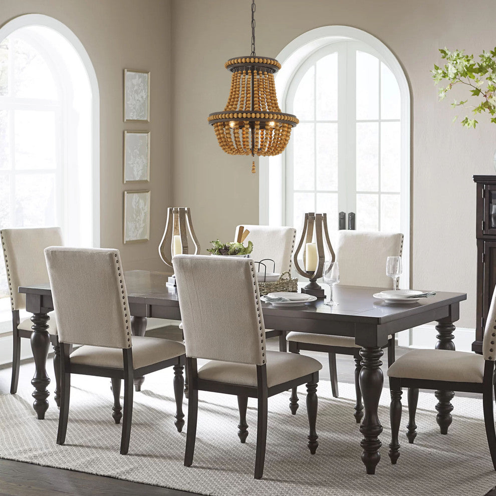 3-Light Lantern Empire Chandelier With Beaded Accents, Oil Rubbed Bronze