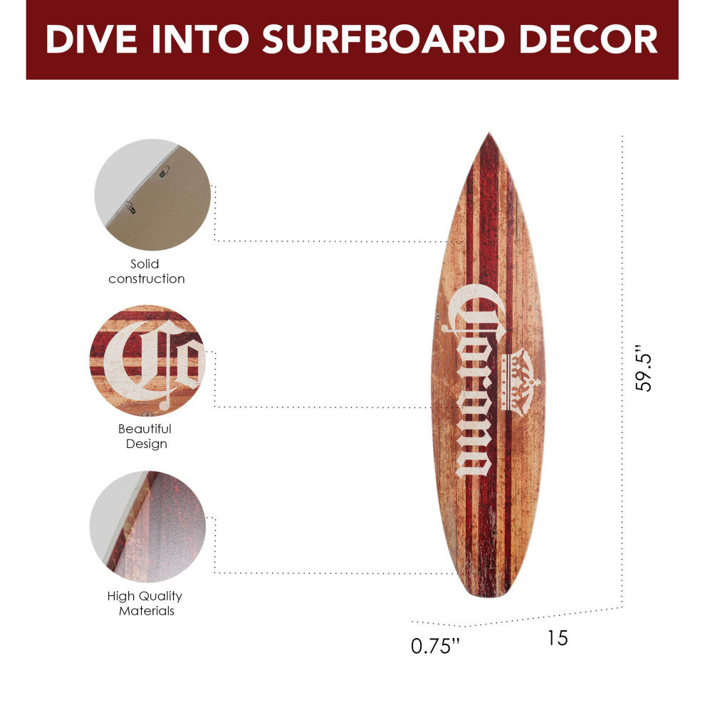 Licensed Corona Brown Wood Tones Surfboard Plaque Wall Sign, 60"x15"