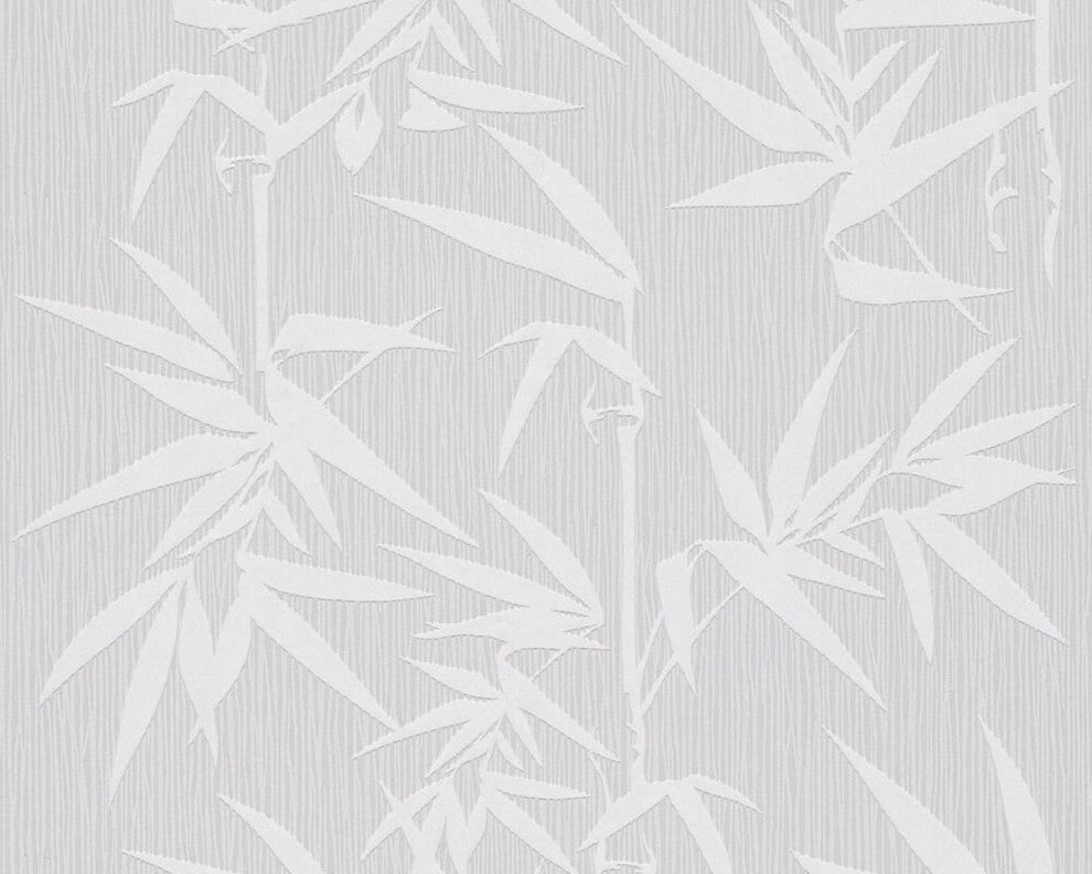 Jette2, Grass Textured Embossed Bamboo Natural White Wallpaper Sample