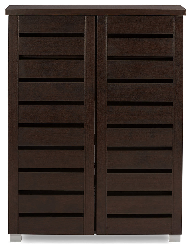 Adalwin Modern 2-Door Dark Brown Wooden Entryway Shoes Storage Cabinet
