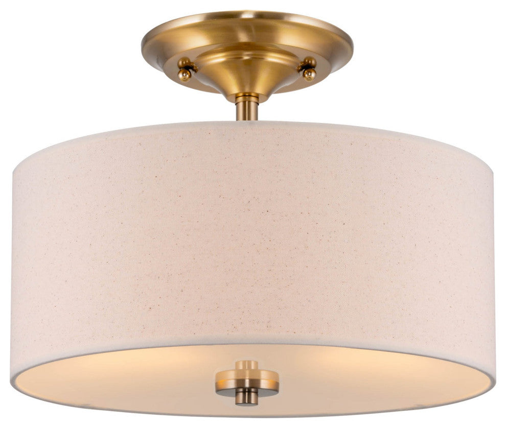 Kira Home Addison 13" Ceiling Light, Off-White Fabric Drum Shade, Cool Brass