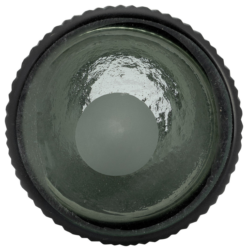 Glass, 17"H Vase, Lid, Green/Smoke