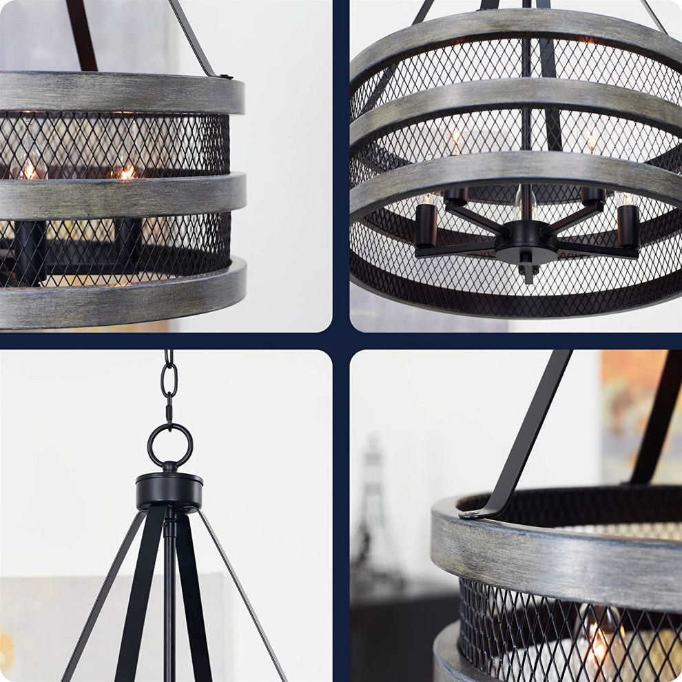 5 Light Antique Chandelier Farmhouse Drum Cage Pendant Lighting