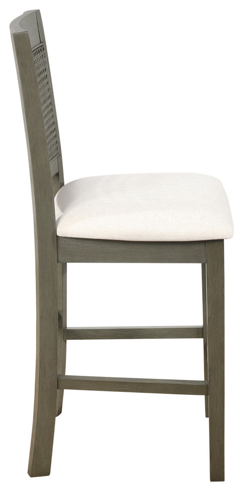 Walden 24" Cane Back Counter Stool With Antique Gray Base and Linen Fabric Seat