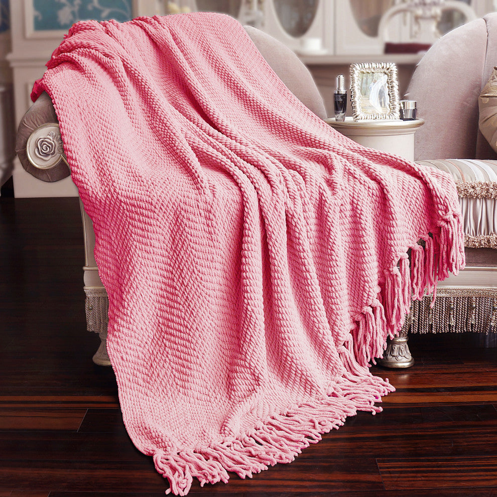 Tweed Knitted Throw Blanket, Strawberry Ice, 50"x60"