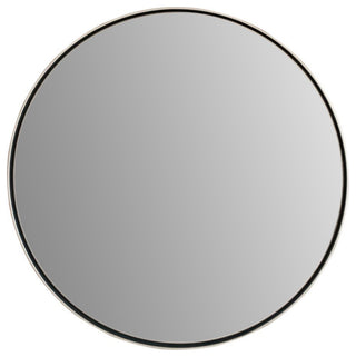 Round Metal Frame Mirror, Brushed Silver