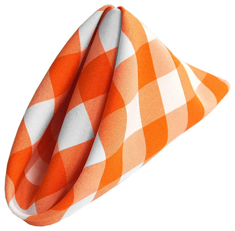 LA Linen Gingham Checkered Napkins 18"x18", 10 Pack, White and Orange