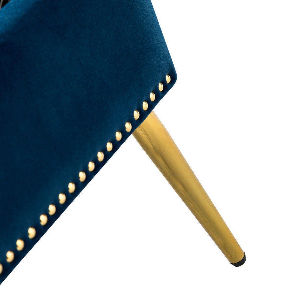 Button-tufted Storage Bench with Nailhead Trim, Navy
