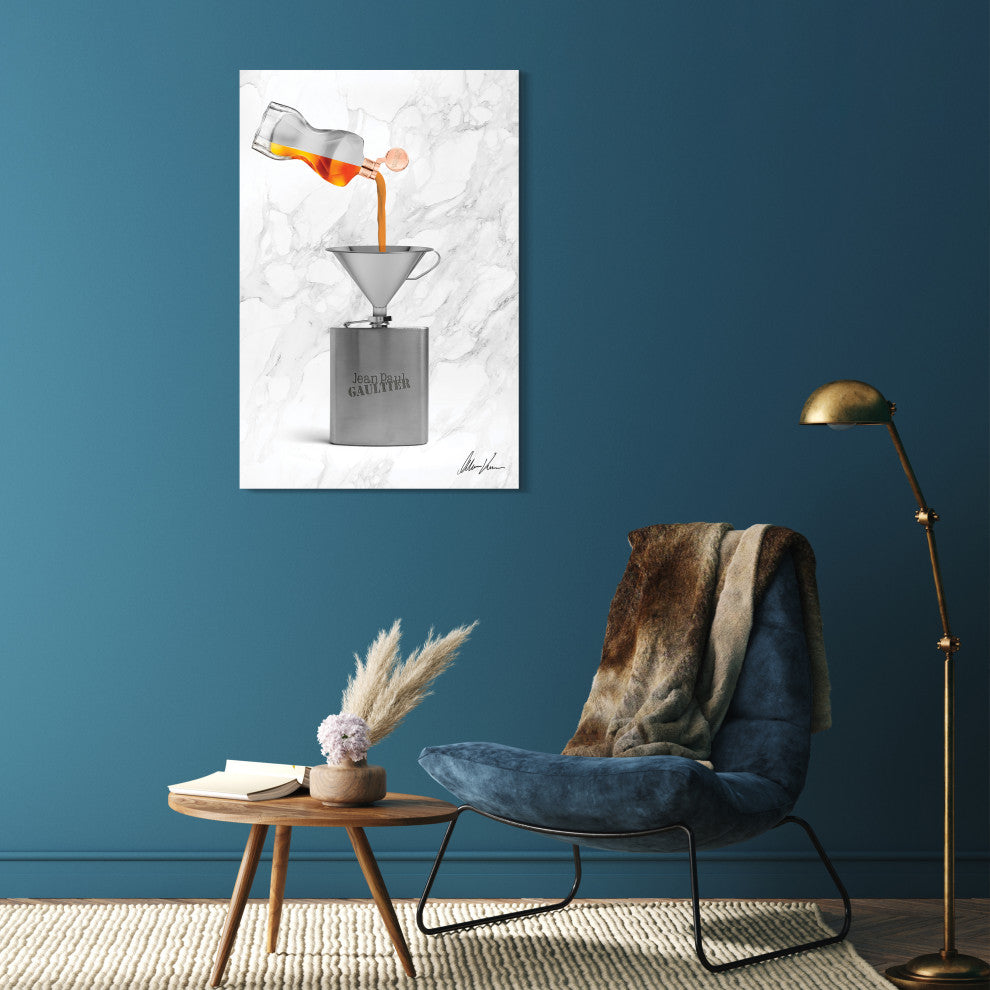 "Gaultier Liquid Gold" Frameless Floating Tempered Glass Panel Graphic Wall Art
