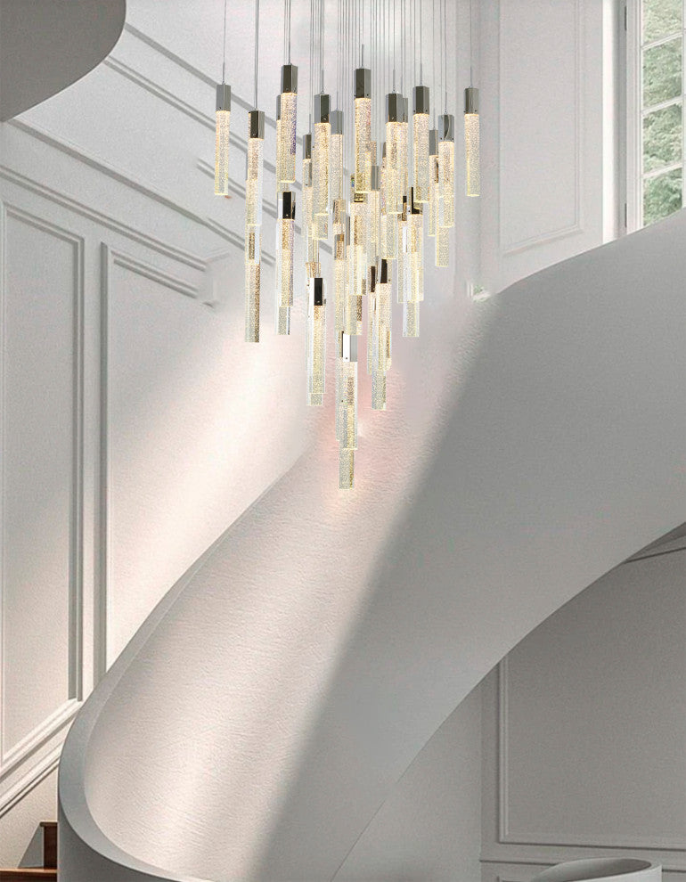25-Light Chrome Metal Chandelier With Clear Bubble Crystal Accents