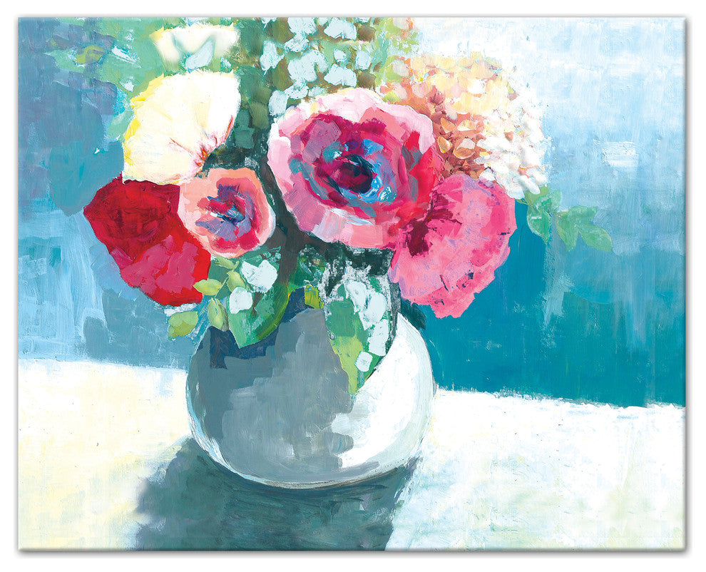 Blue and Pink Flowers in Vase 24x30 Canvas Wall Art