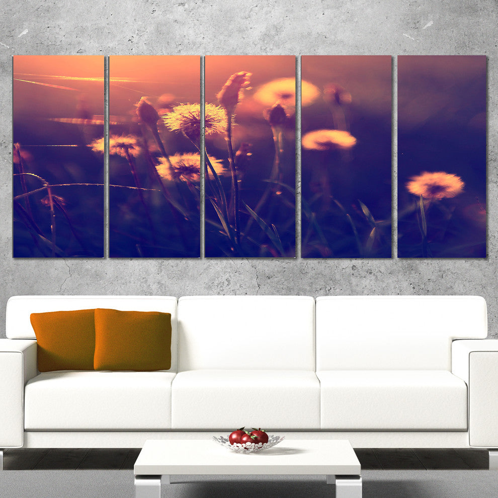 Vintage Photo Of Dandelion Garden, Large Floral Canvas Print, 60"x28", 5 Panels