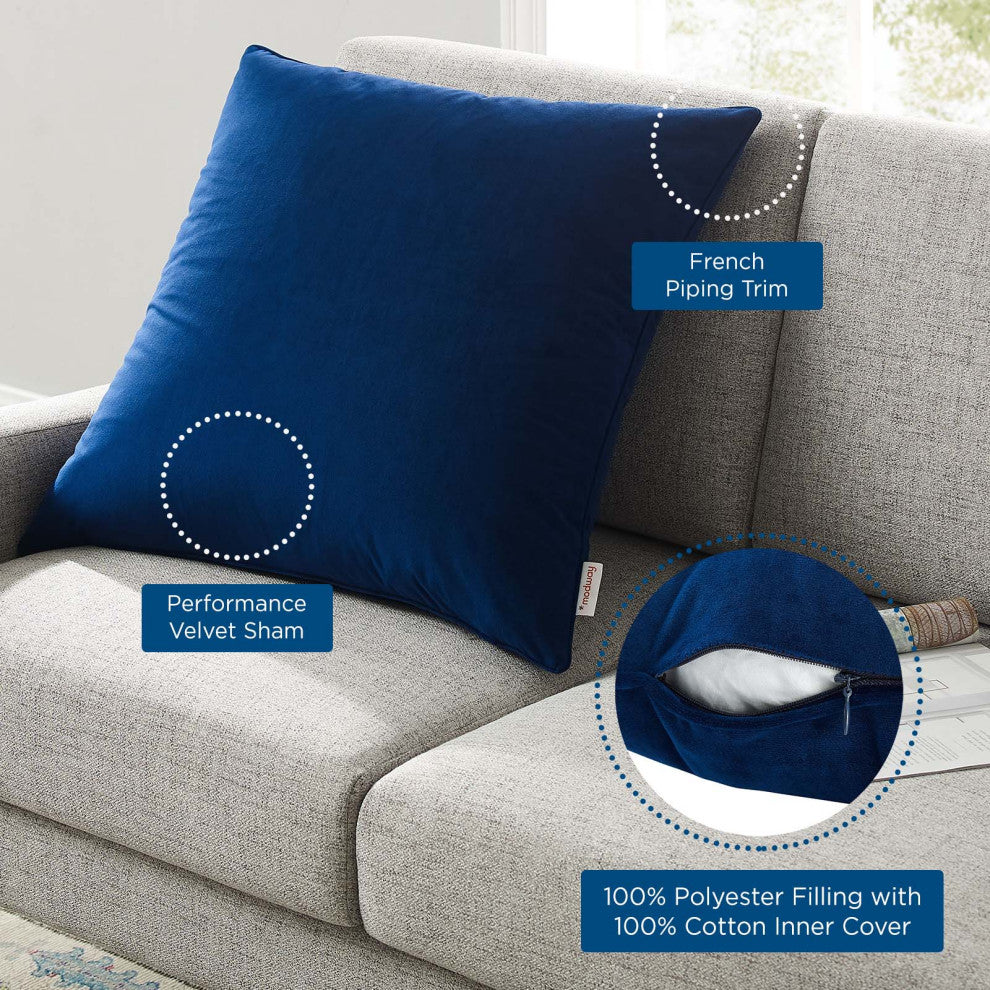 Accent Throw Pillow, Velvet, Blue Navy, Modern, Living Lounge Hotel Hospitality