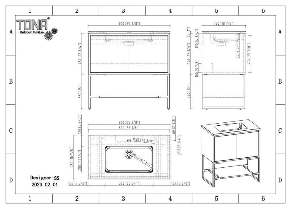Freestanding Bath Vanity Set, Rose Wood, Integrated Solid Surface Sink, 36"