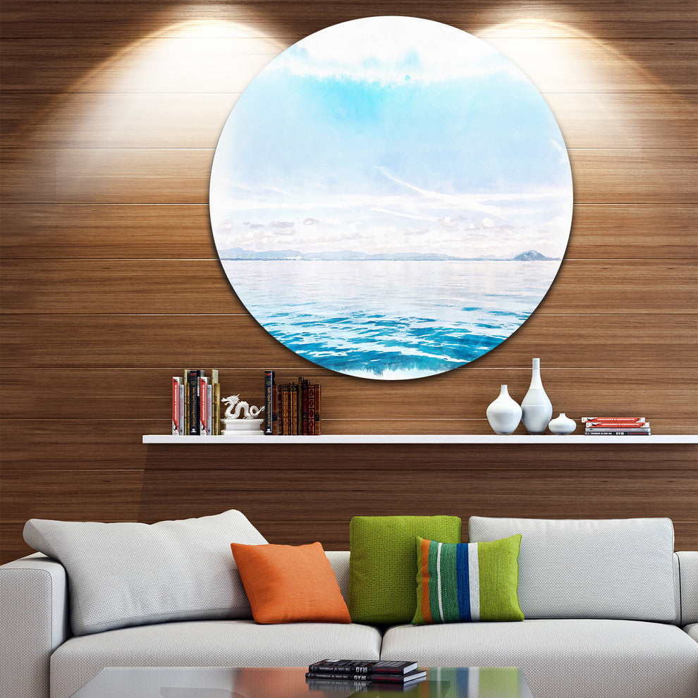 Blue Horizon Digital Watercolor, Seascape Round Wall Art, 11"