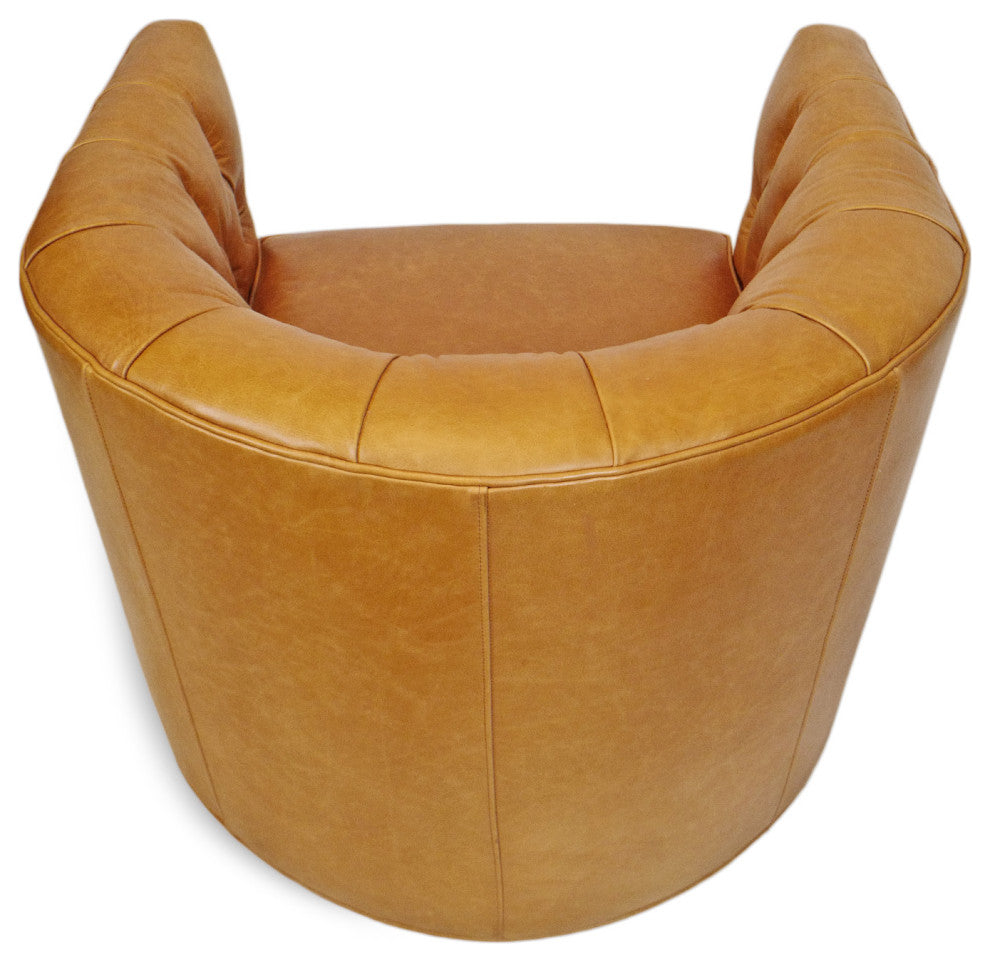 Retro Tufted Caramel Leather Swivel Chair