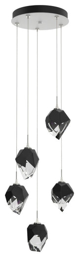 Chrysalis 5-Light Small Crystal Pendant White Finish- Long, Black Crystal