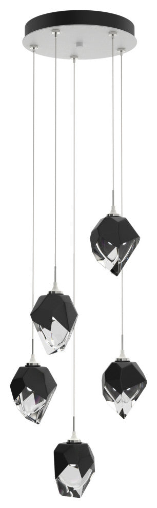 Chrysalis 5-Light Small Crystal Pendant White Finish- Long, Black Crystal