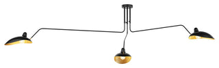 Farmhouse Matte Black 3-Light Semi Flush Mount Ceiling Light with Gold Leaf