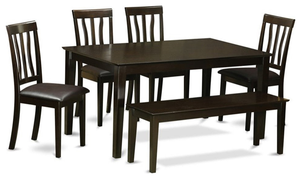 6 Piece Dining Room Table With Bench Set- Dining Table With 4 Chairs And A Bench