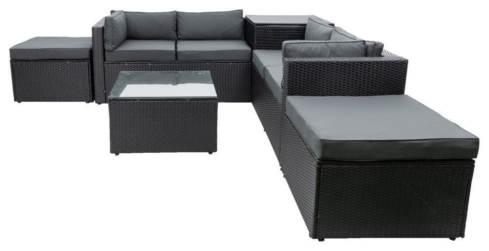 6-Pieces Outdoor Rattan Reversible Patio Sectional With Storage With Cushions