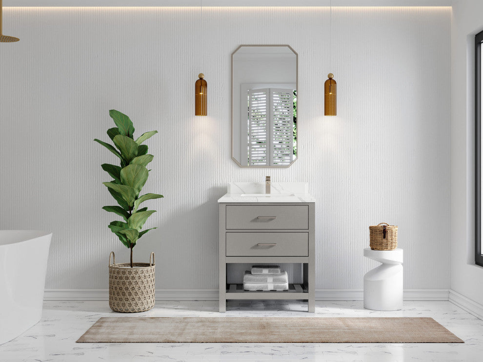 Parker 30 Single Sink Bath Vanity in Elephant Skin Gray  1.5" Calacatta Laza