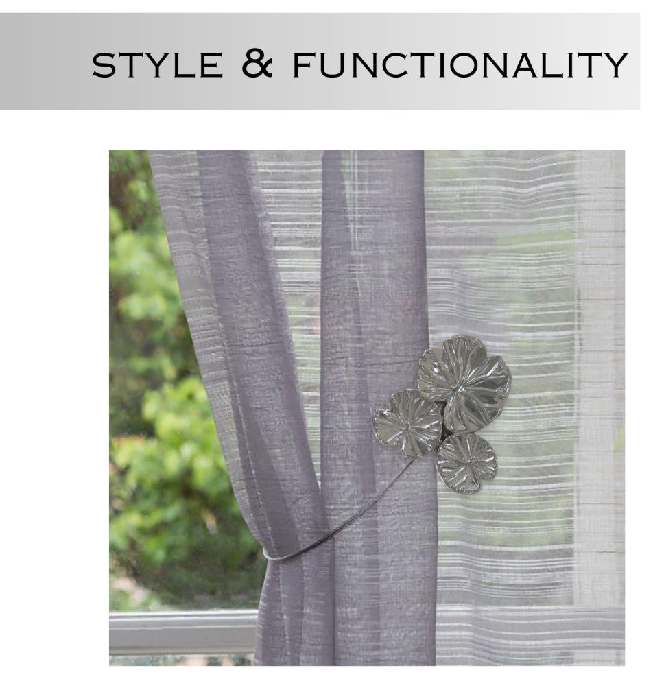 Magnetic Water Lilies Curtain Tiebacks "“ Resin Floral Design, Graphite, Pack of 1
