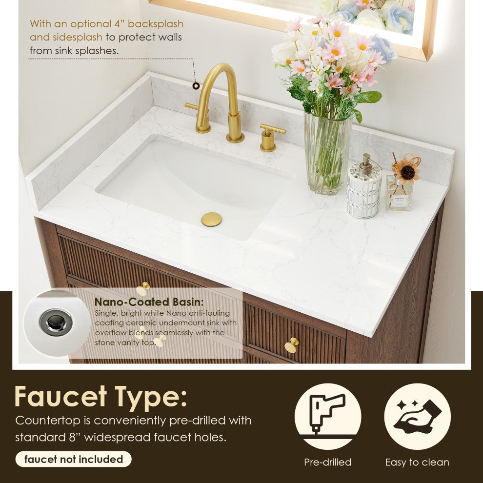 Cerrito Bathroom Vanity, Brown Brushed Oak, 36" Single, Without Mirror