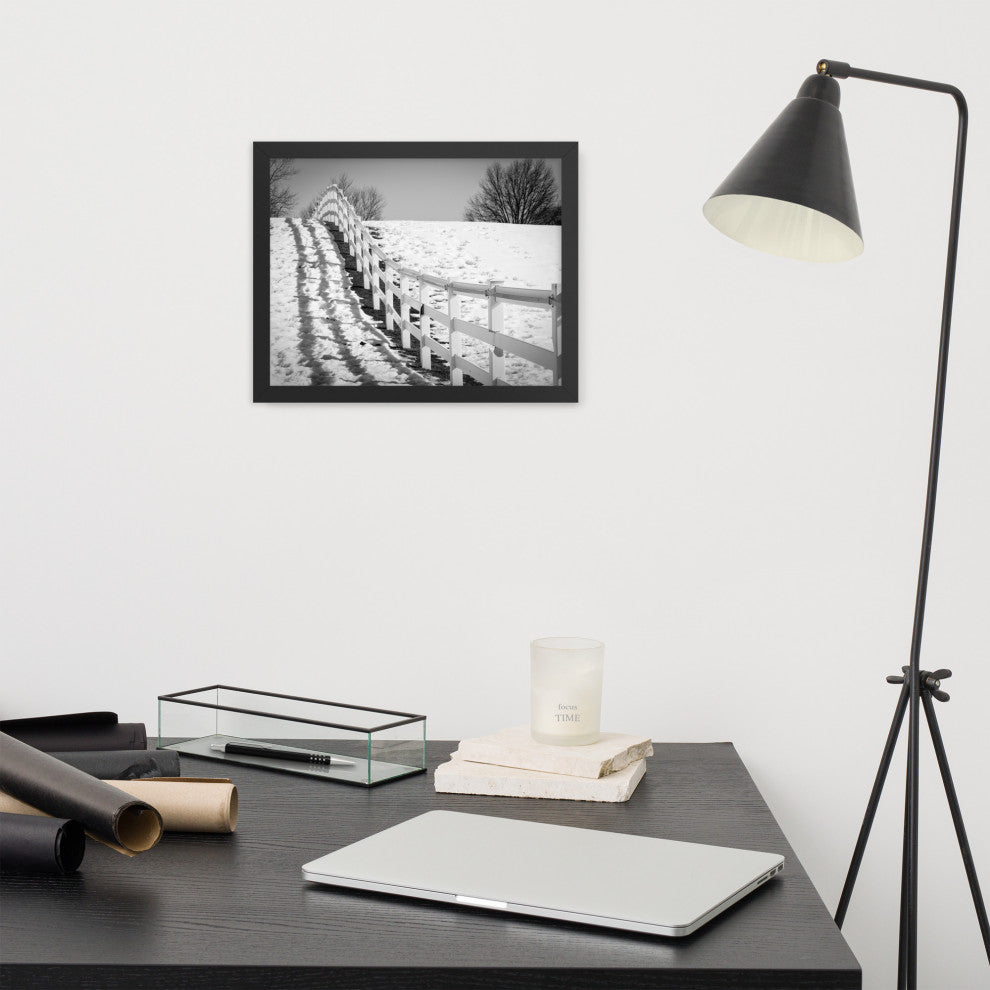 Endless Fences in Black & White Rural Landscape Framed Photo Paper Art Prints, Black, 11" X 14"