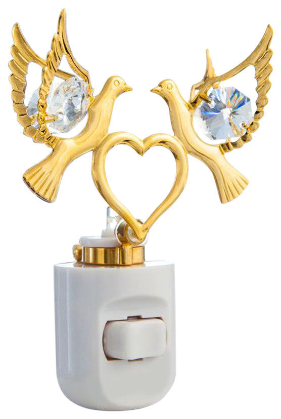 24K Gold Plated Crystal Studded Love Doves Night Light With white LED Bulb