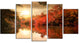 Colorful Fall Sunset over River, Landscape Canvas Art Print, 60"x32", 5 Panels