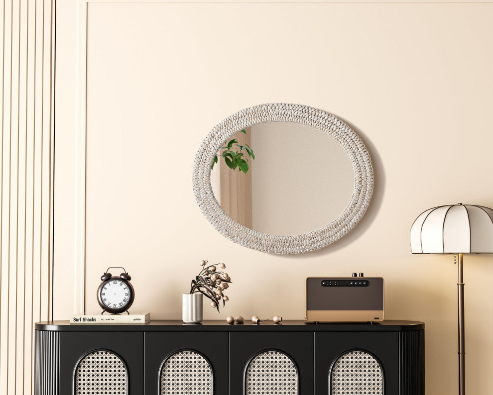 Home Living Oval Cornhusk Mirror 30x36, Linen White