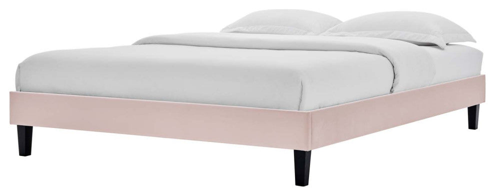 Platform Bed Frame, King Size, Velvet, Pink, Modern Contemporary, Bedroom Master