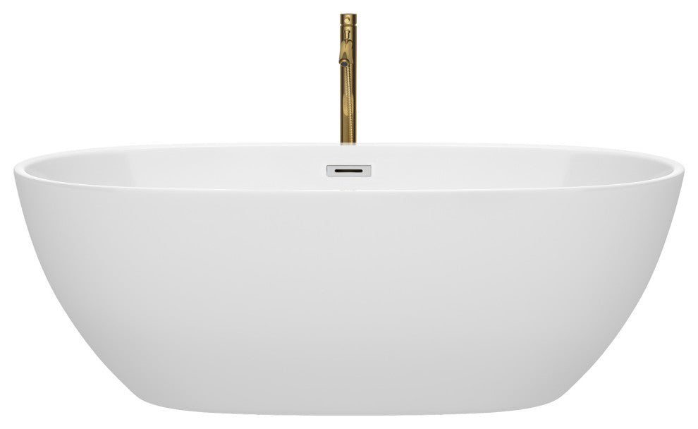 Juno Freestanding Bathtub, Polished Chrome Trim, 67", Faucet in Brushed Gold