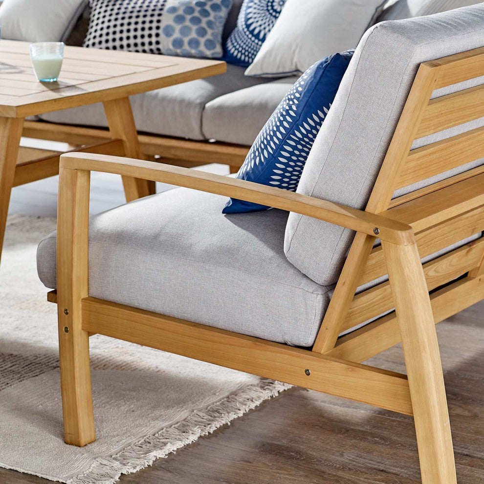 Lounge Sectional Sofa Chair Set, Wood, Brown Natural Gray, Modern, Outdoor