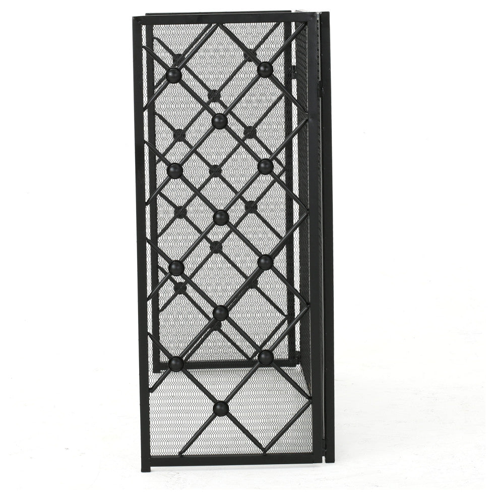 GDF Studio Chamberlain 3 Paneled Iron Fireplace Screen, Black