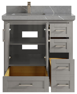 Boston 36 Left Offset Bath Vanity in Elephant Skin Gray 2" Piatra Gray